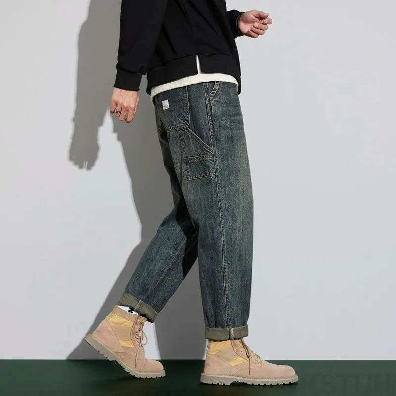 2024 Spring and Autumn Men's Jeans Harem Pants Loose Baggy Men Cargo Pants Vintage Pockets Desinger Streetwear Motocycle Jeans