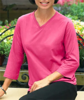 3577 LA T Ladies' V-Neck 3/4-Sleeve T-Shirt Raspberry Sorbet