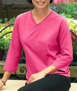 3577 LA T Ladies' V-Neck 3/4-Sleeve T-Shirt Raspberry Sorbet