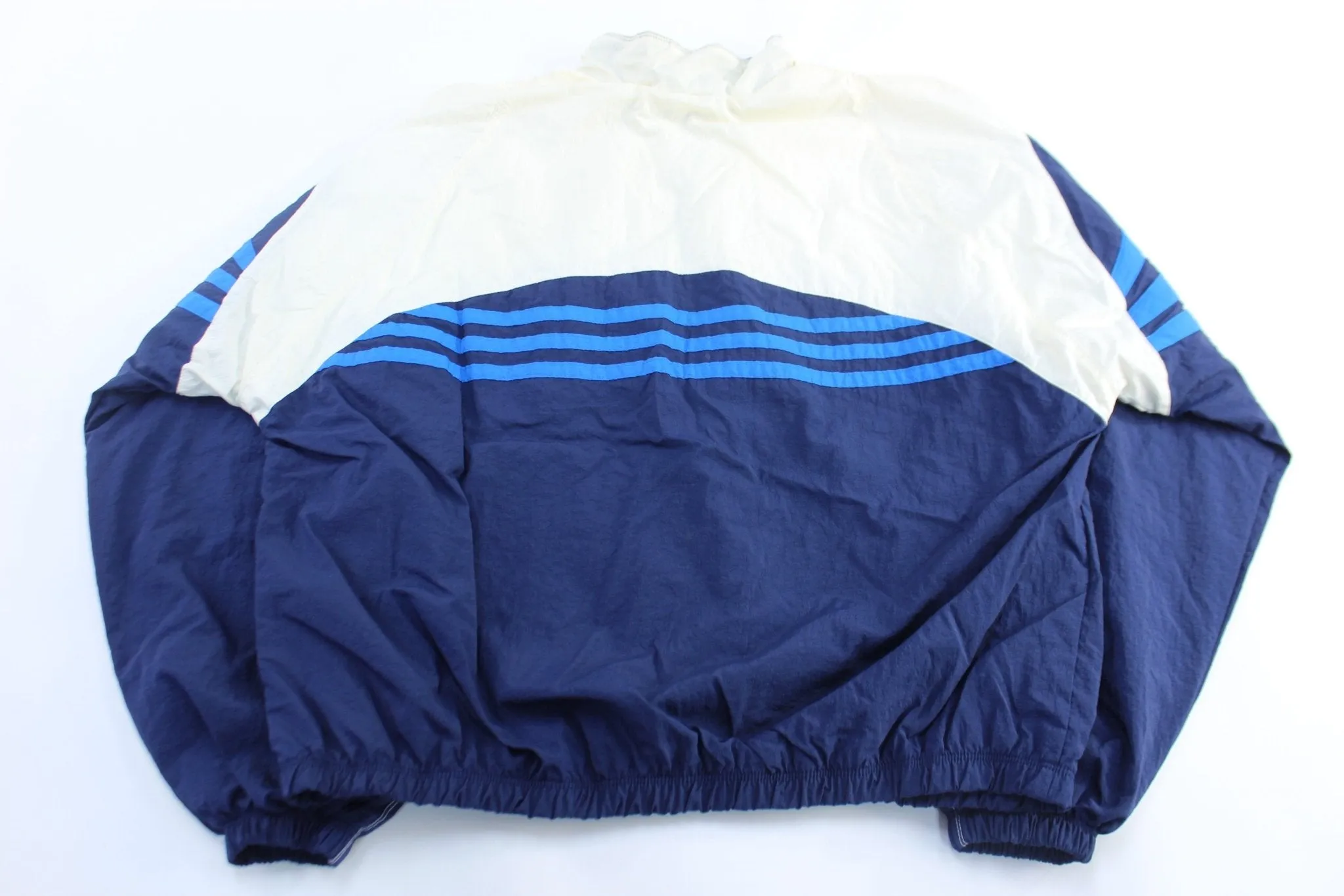 90's Adidas Embroidered Logo Blue & White Striped Windbreaker Pullover