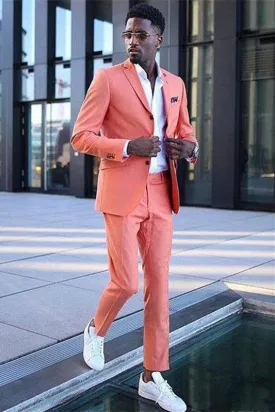 Amazing Coral Gorgeous Notched Lapel Slim Fit Men Suits