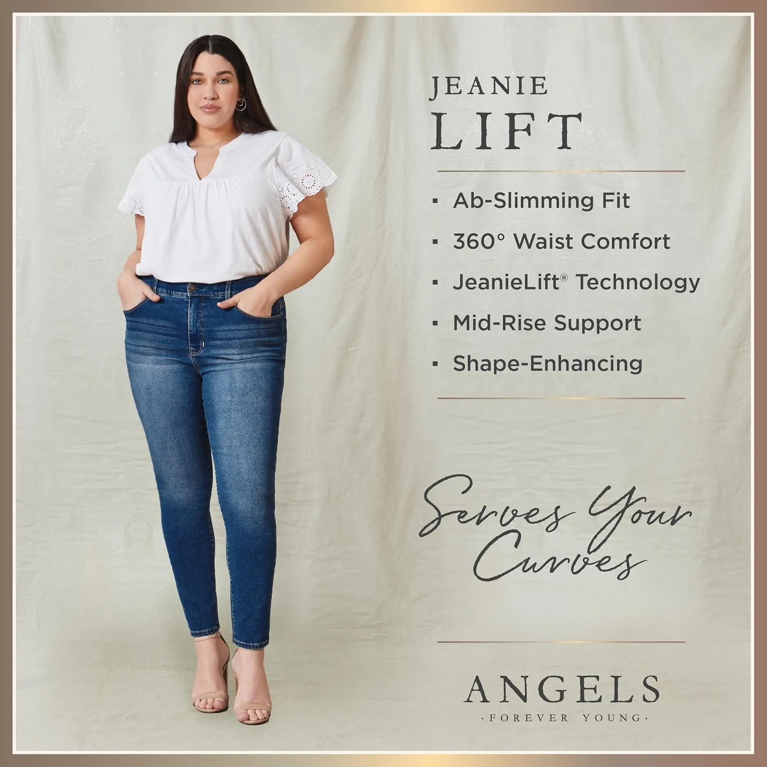 Angels Forever Young Women's Jeanie Lift Mid-Rise Straight Ankle Jeans