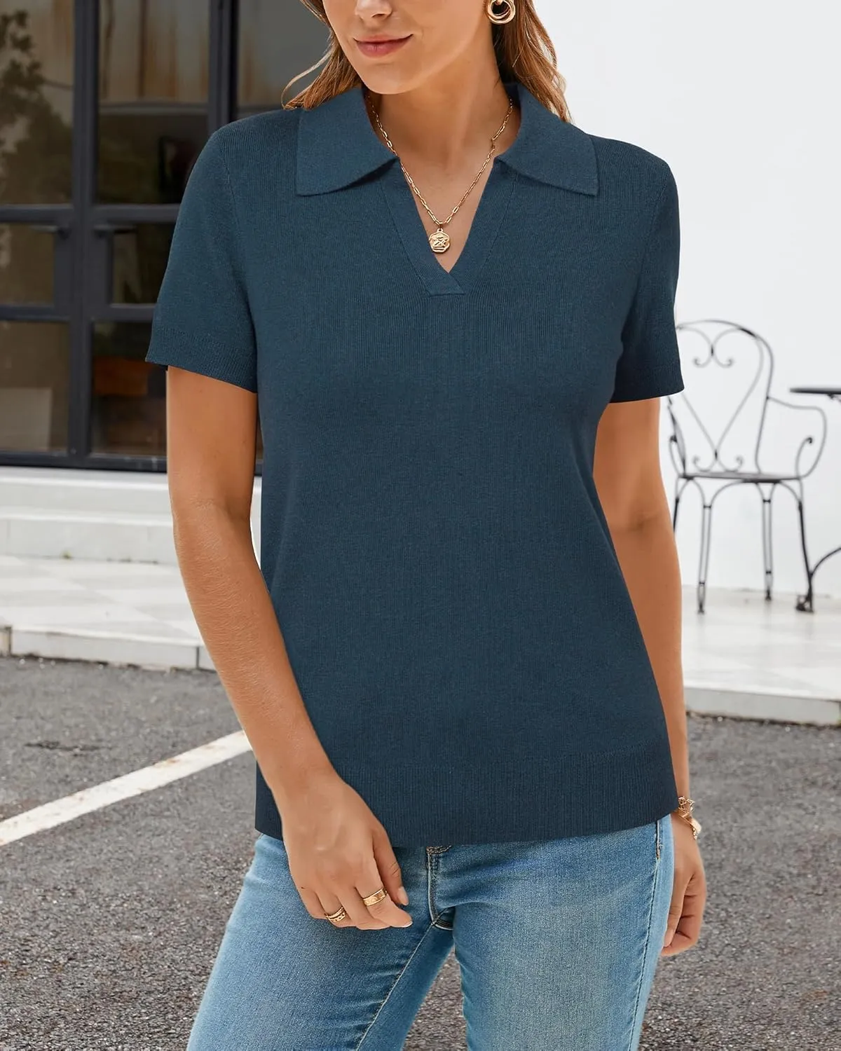 Arach&Cloz 2025 Women's Wool Blend Polo Shirts Spring Summer Tops Short Sleeve Soft Trendy Old Money Business Casual Outfits