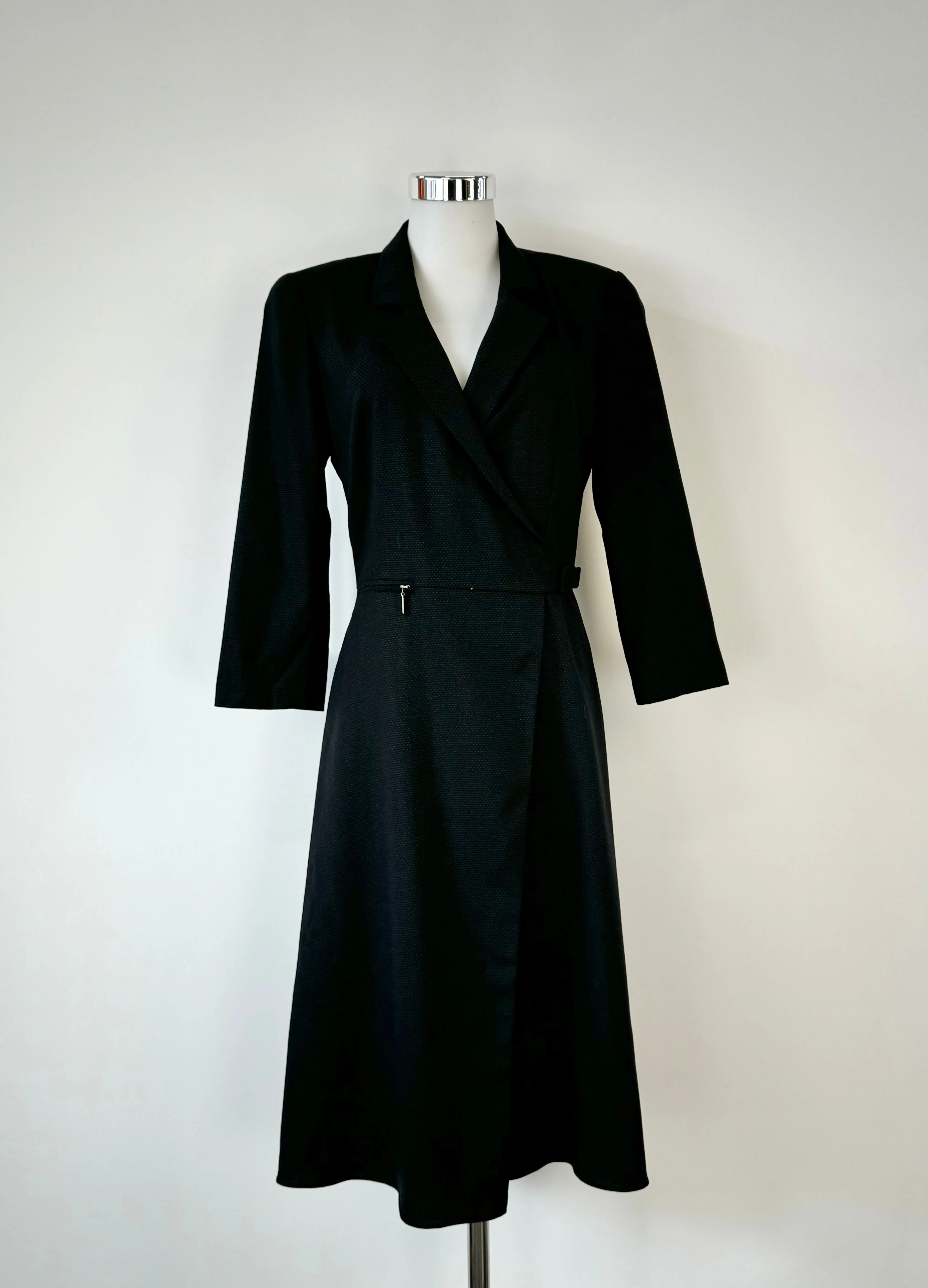 Armani Collezioni Black Micro Dot Patterned Wrap Dress - AU10