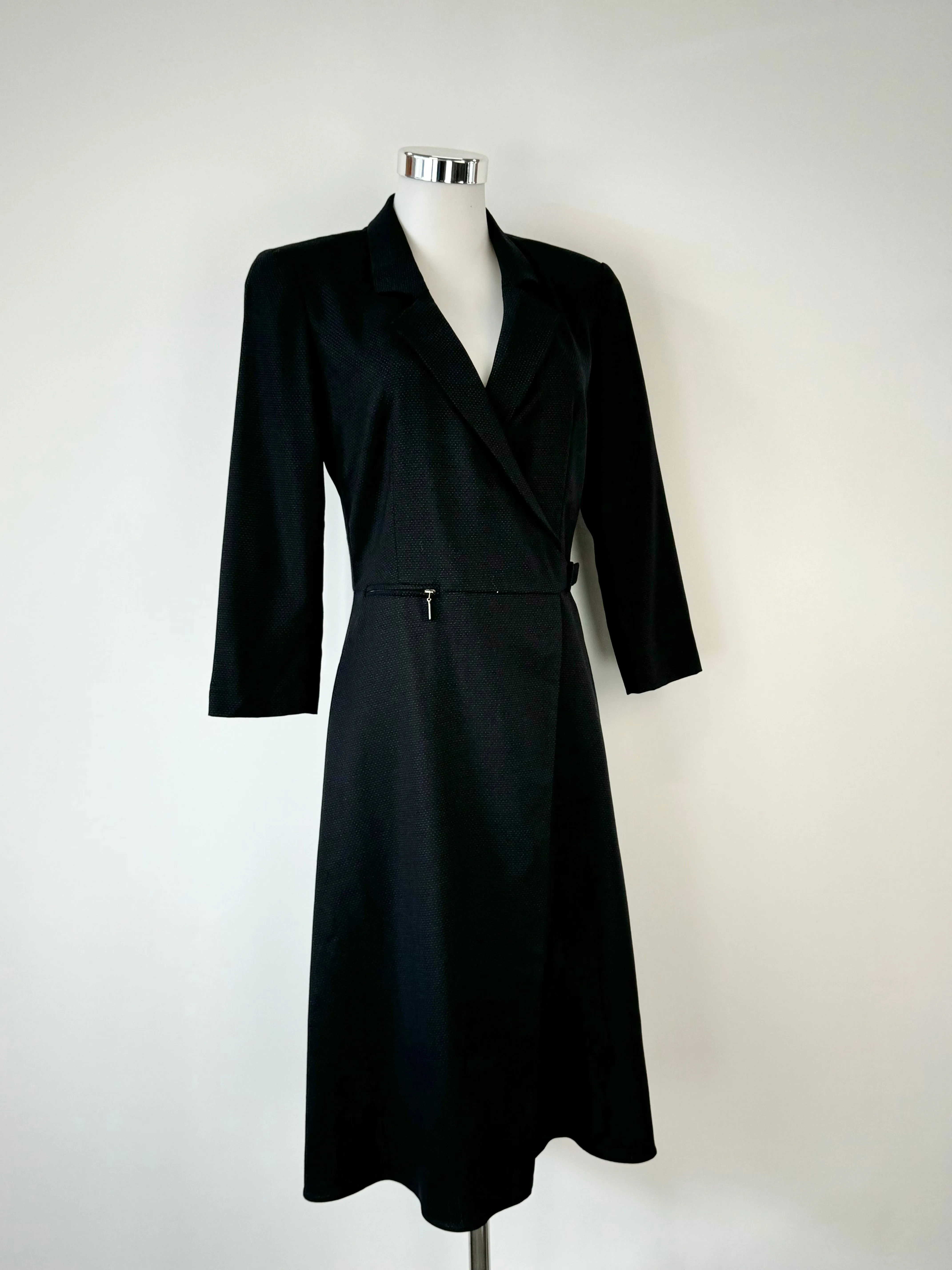 Armani Collezioni Black Micro Dot Patterned Wrap Dress - AU10