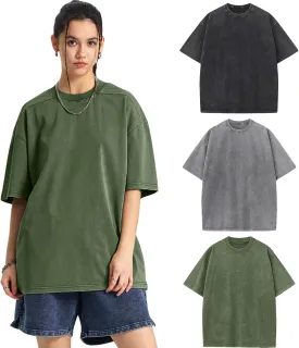 Arssm Women Oversized T Shirts Acid Washed Cotton Tees Vintage Baggy Loose Fit Streetwear Workout Tops
