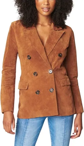 [BLANKNYC] Womens Real Suede Blazer, Double Breasted, Comfortable Jacket & Stylish Coat