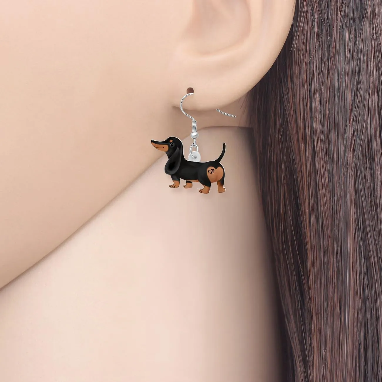 BONSNY Acrylic Cute Pink Heart Love Dog Breeds Puppy Earrings Drop Dangle Jewelry For Women Gift Charms
