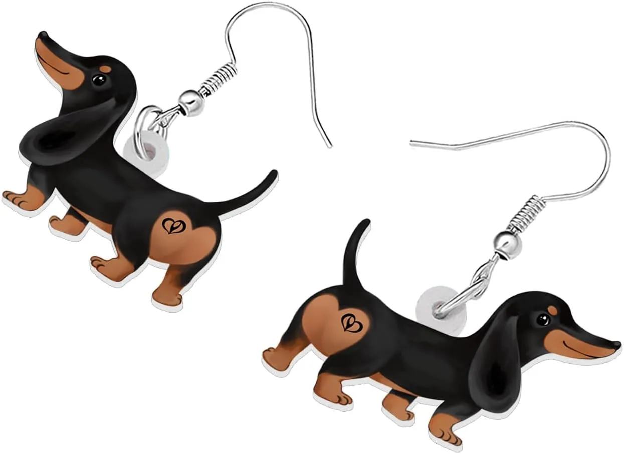 BONSNY Acrylic Cute Pink Heart Love Dog Breeds Puppy Earrings Drop Dangle Jewelry For Women Gift Charms
