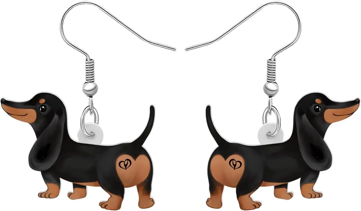 BONSNY Acrylic Cute Pink Heart Love Dog Breeds Puppy Earrings Drop Dangle Jewelry For Women Gift Charms