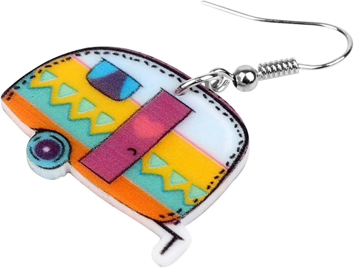 Bonsny Acrylic Drop Dangle Cartoon Funny Camper Van's Camping Car Earrings Jewelry For Women