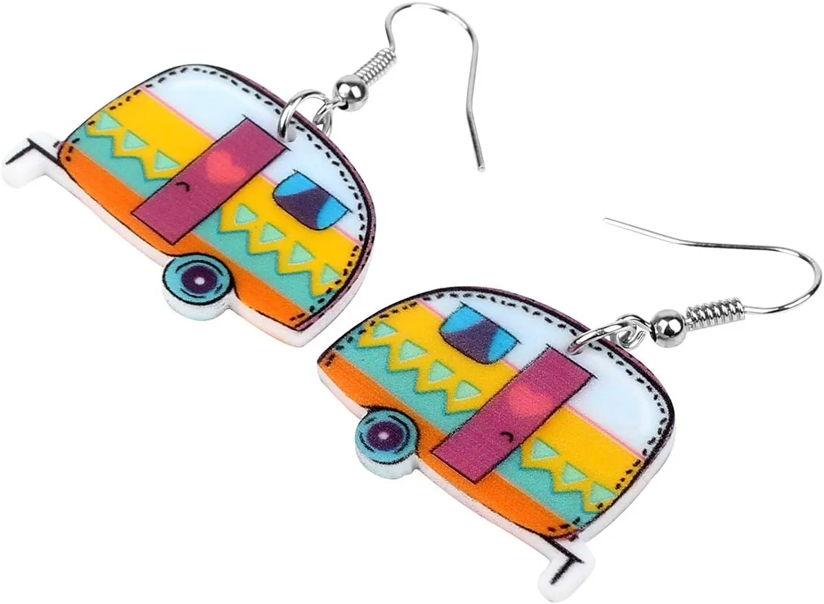 Bonsny Acrylic Drop Dangle Cartoon Funny Camper Van's Camping Car Earrings Jewelry For Women