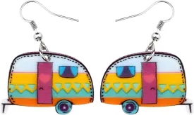 Bonsny Acrylic Drop Dangle Cartoon Funny Camper Van's Camping Car Earrings Jewelry For Women