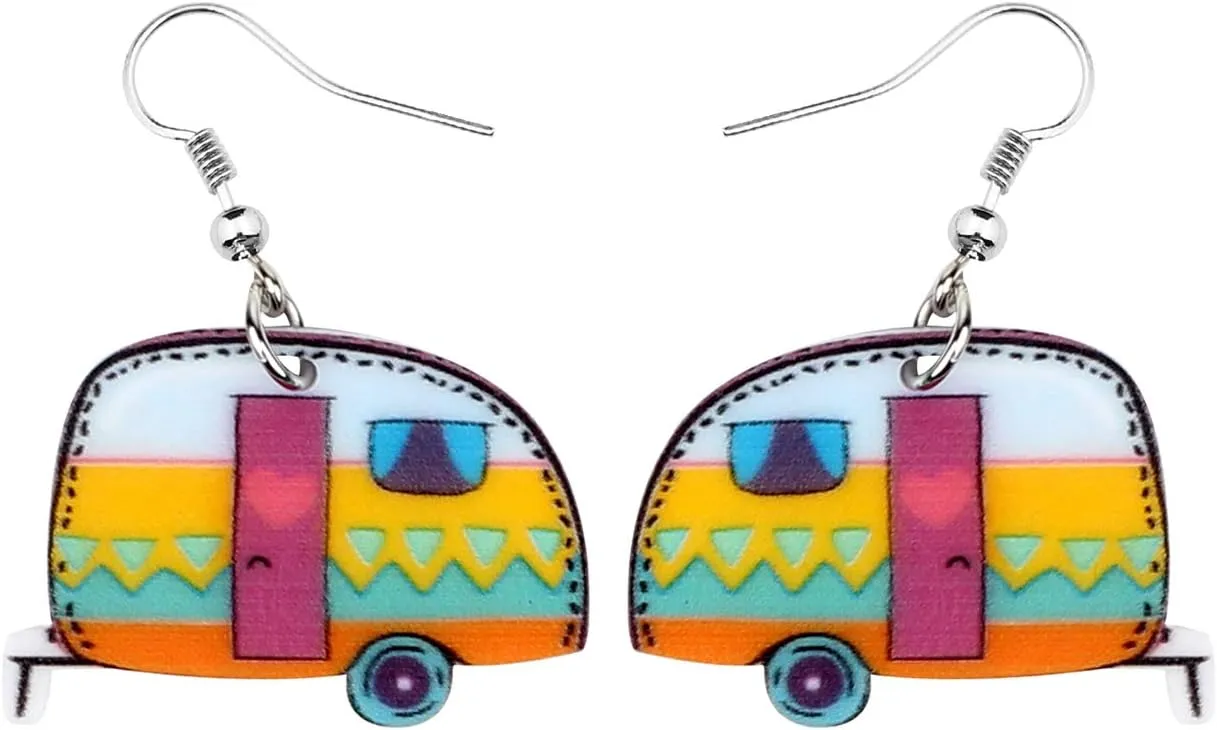 Bonsny Acrylic Drop Dangle Cartoon Funny Camper Van's Camping Car Earrings Jewelry For Women