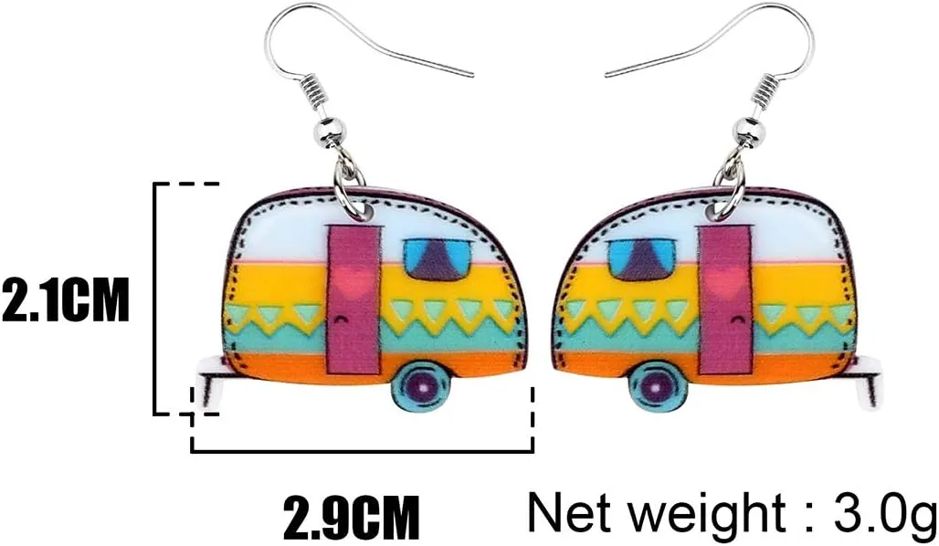 Bonsny Acrylic Drop Dangle Cartoon Funny Camper Van's Camping Car Earrings Jewelry For Women