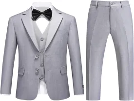 Boys Suits Solid Slim Fit Tuxedo 3 Piece Set with Blazer Jacket Dressing Pants Vest for Kids Wedding Prom Ring Bearer Outfit