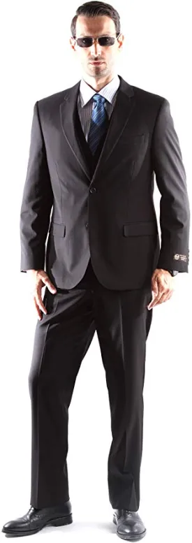 Caravelli Men's Super 150's Poly/Viscose Wool Feel Single Breasted 2 Button Slim Fit 2pc Suit Style S600512H in Black 501 (free shipping)