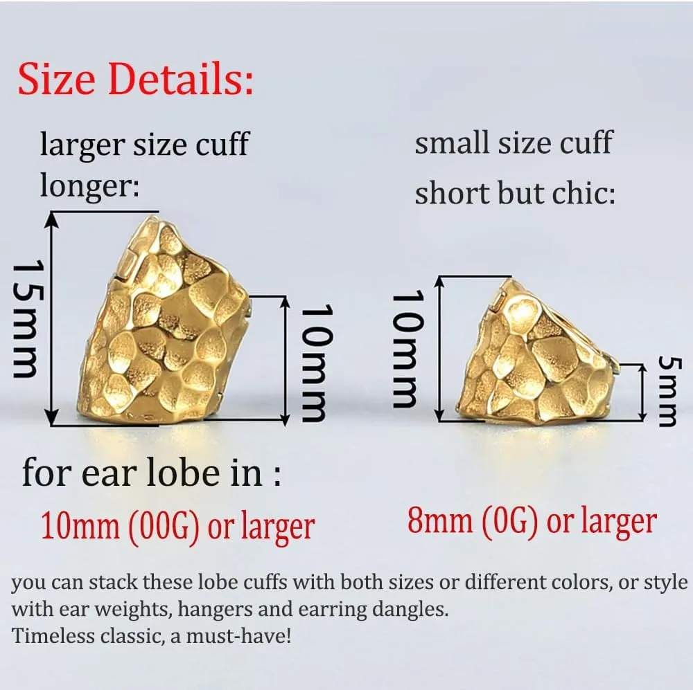 Casvort 2 PCS Hypoallergenic 316 Stainless Steel 00G Ear Cuff for Stretched Lobe Simple Ear Gauges Plugs for Weights Earring Studs Clip on Cartilage Body Piercing Jewelry