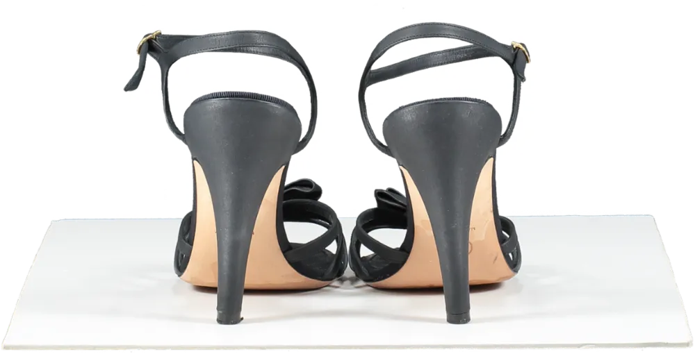 Chanel Black Leather Peep Toe CC LOGO Bow Detail Sandals UK 8 EU 41 👠