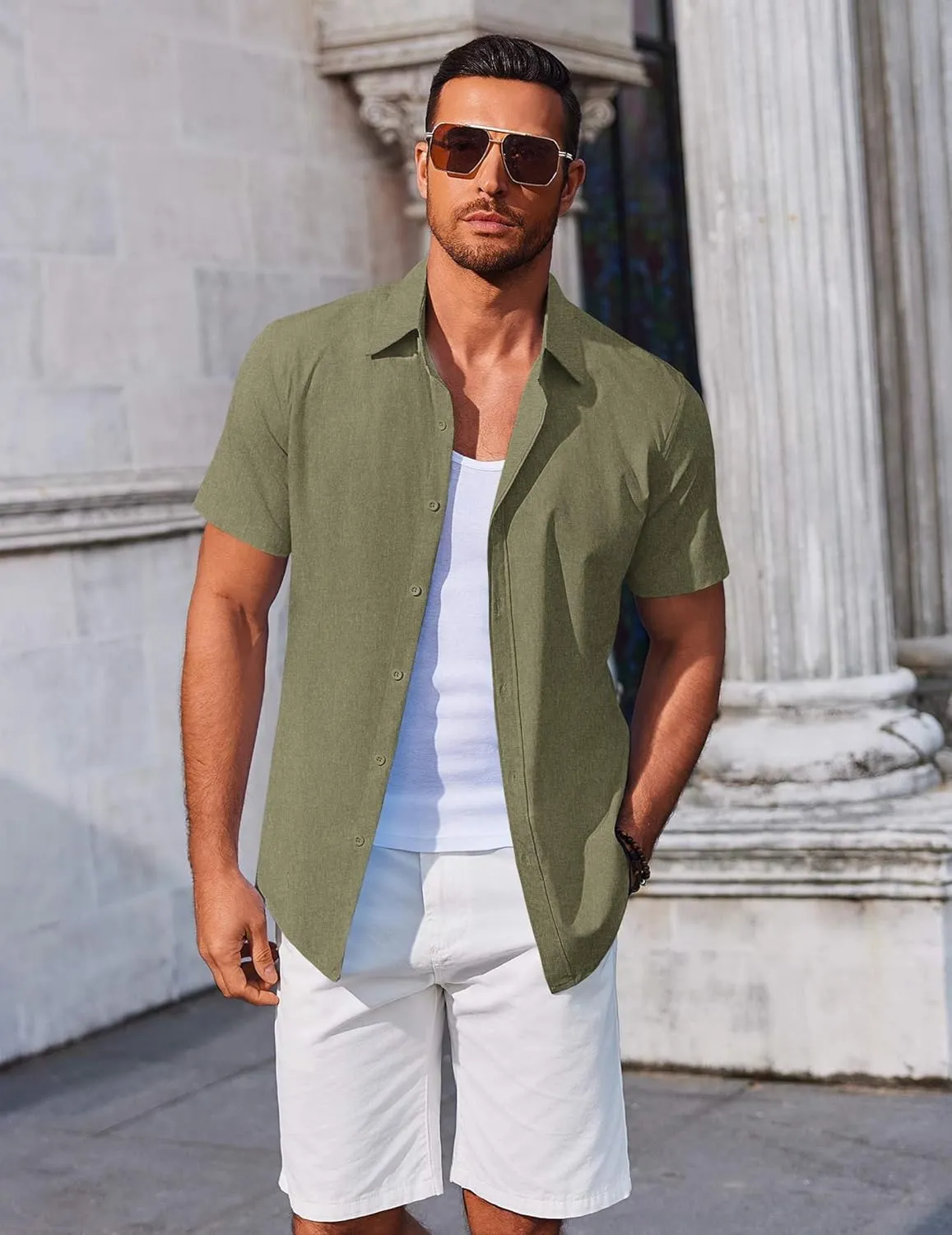 COOFANDY Men's Button Down Shirts Short Sleeve Casual Summer Beach Shirts Vacation Wedding Shirts