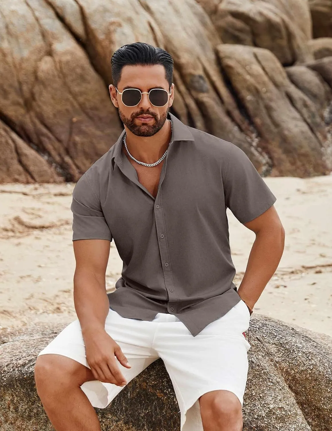 COOFANDY Men's Button Down Shirts Short Sleeve Casual Summer Beach Shirts Vacation Wedding Shirts