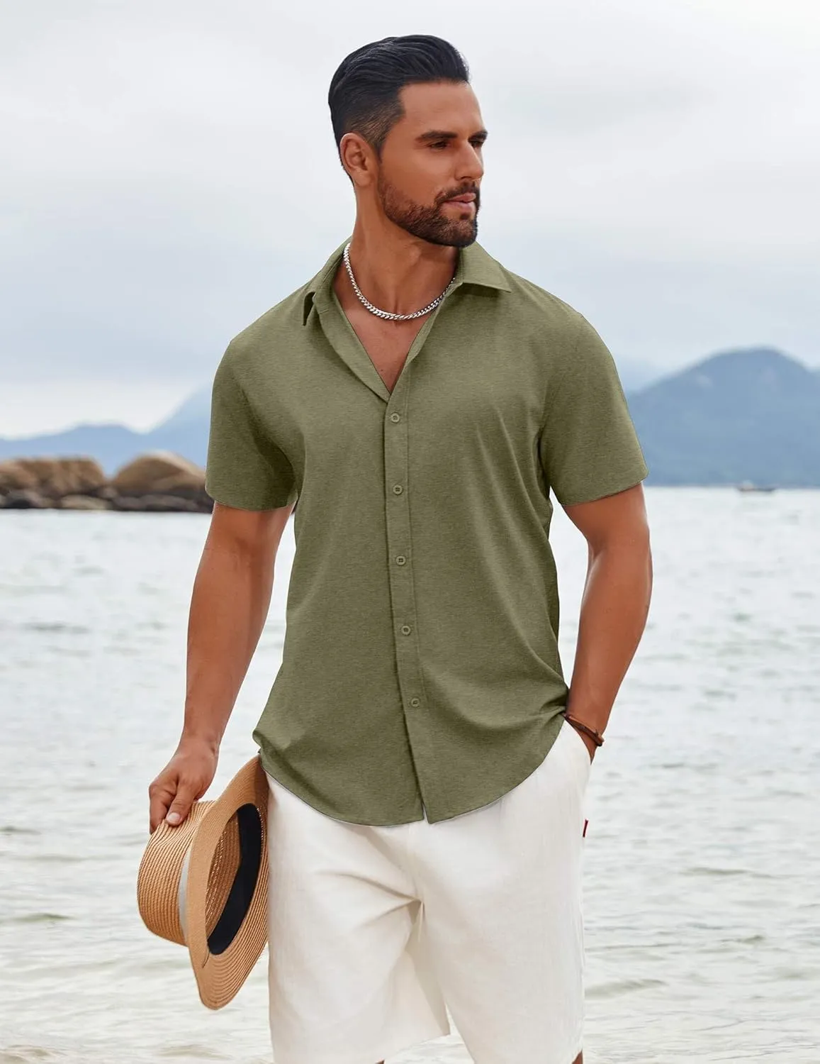 COOFANDY Men's Button Down Shirts Short Sleeve Casual Summer Beach Shirts Vacation Wedding Shirts