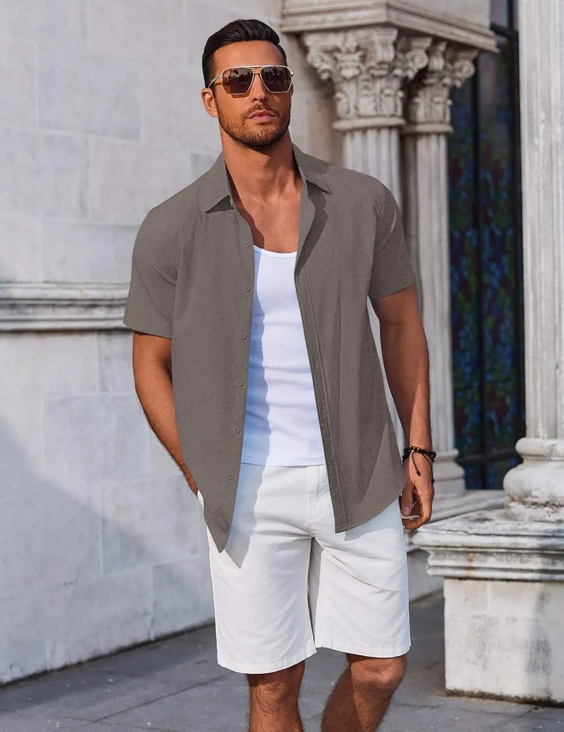 COOFANDY Men's Button Down Shirts Short Sleeve Casual Summer Beach Shirts Vacation Wedding Shirts