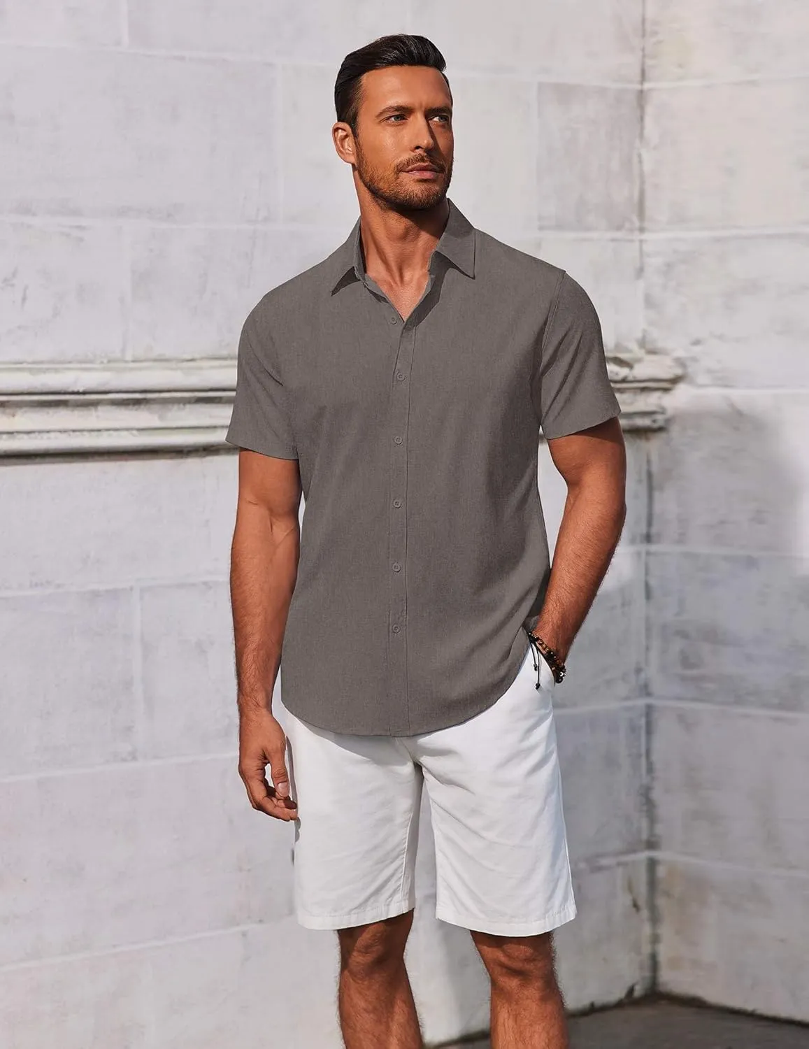 COOFANDY Men's Button Down Shirts Short Sleeve Casual Summer Beach Shirts Vacation Wedding Shirts