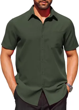 COOFANDY Mens Short Sleeve Dress Shirts Wrinkle Free Button Down Shirts Stain Shield Shirts with Pocket