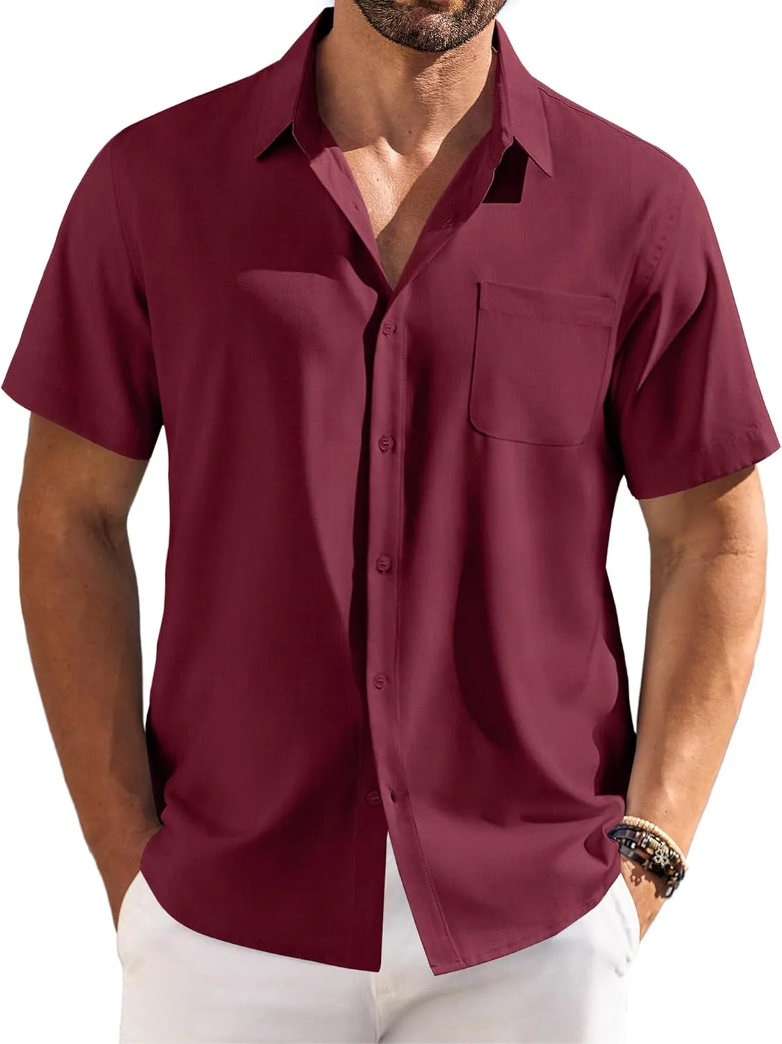 COOFANDY Shirts for Men Short Sleeve Button Down Shirt Casual Summer Beach Shirts
