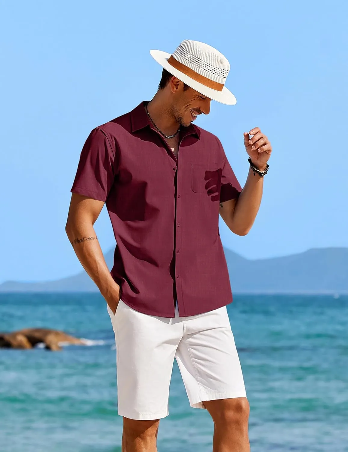 COOFANDY Shirts for Men Short Sleeve Button Down Shirt Casual Summer Beach Shirts