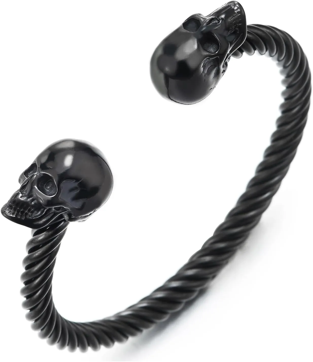 COOLSTEELANDBEYOND Mens Womens Skull Twisted Cable Cuff Bangle Bracelet, Stainless Steel, Polished, Elastic Adjustable