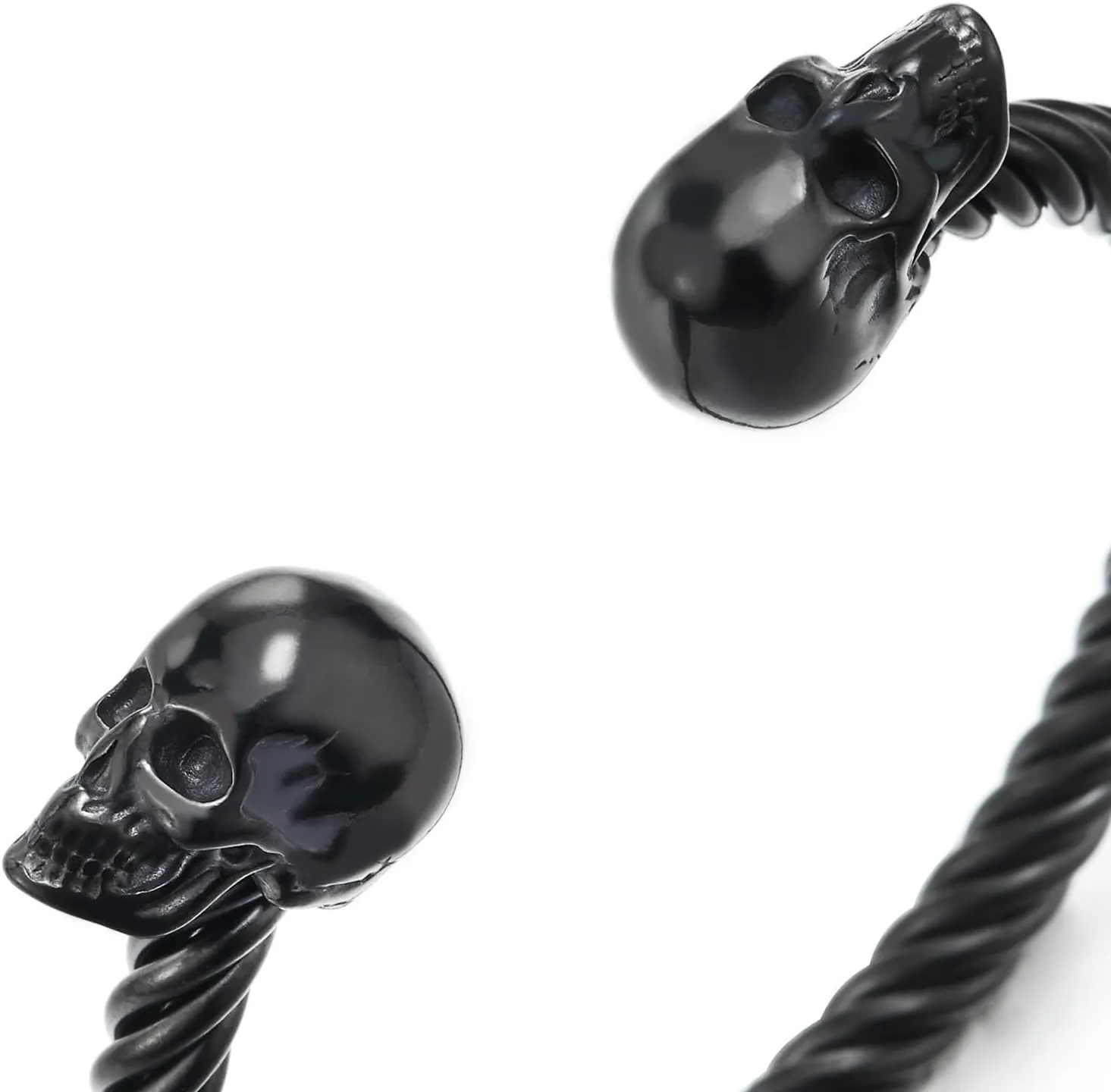 COOLSTEELANDBEYOND Mens Womens Skull Twisted Cable Cuff Bangle Bracelet, Stainless Steel, Polished, Elastic Adjustable