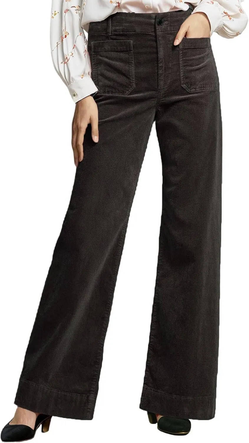 Corduroy Pants Women Elastic Waist Flare Pants Bell Bottom Business Casual Trousers Pants for Women Black