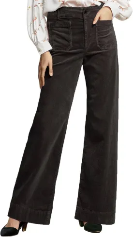 Corduroy Pants Women Elastic Waist Flare Pants Bell Bottom Business Casual Trousers Pants for Women Black