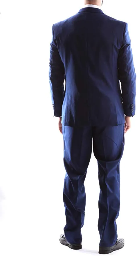 Creativo Men's Single Breasted 2 Button 3pc Vested Suit Slim Fit in Indigo, Style  CT601