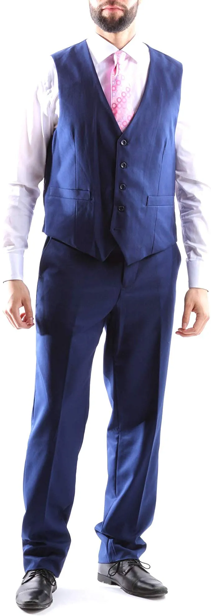 Creativo Men's Single Breasted 2 Button 3pc Vested Suit Slim Fit in Indigo, Style  CT601