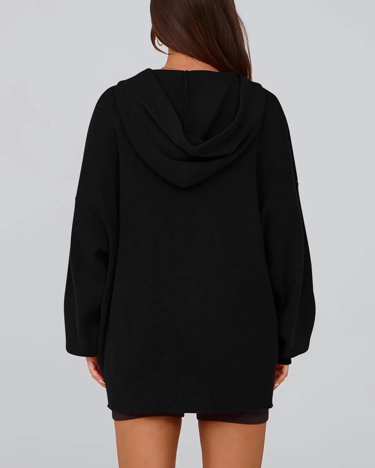 dowerme Women Oversized Sweaters 2025 Lantern Long Sleeve Drop Shoulder Chunky Knit Hooded Pullover Sweater with Pocket
