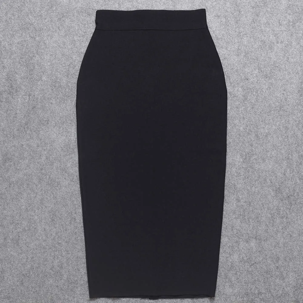 Elastic High Waist Back Split Midi Bandage Skirt