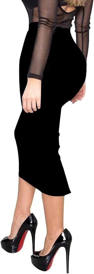 Elastic High Waist Back Split Midi Bandage Skirt