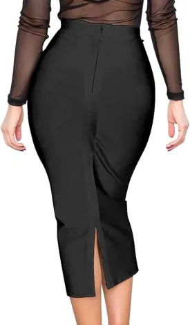 Elastic High Waist Back Split Midi Bandage Skirt