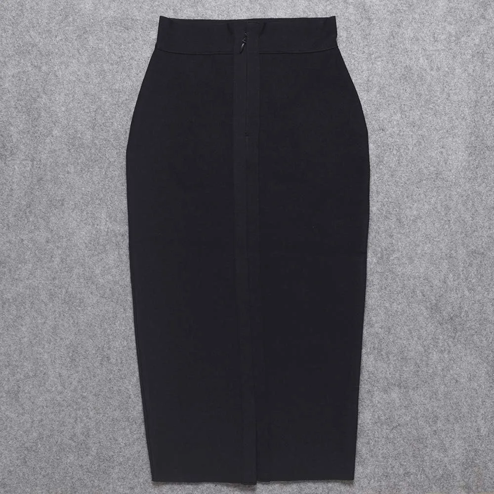 Elastic High Waist Back Split Midi Bandage Skirt