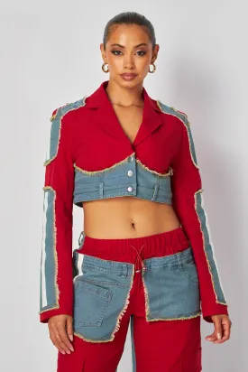Eliana Denim Contrast Crop Blazer Jacket