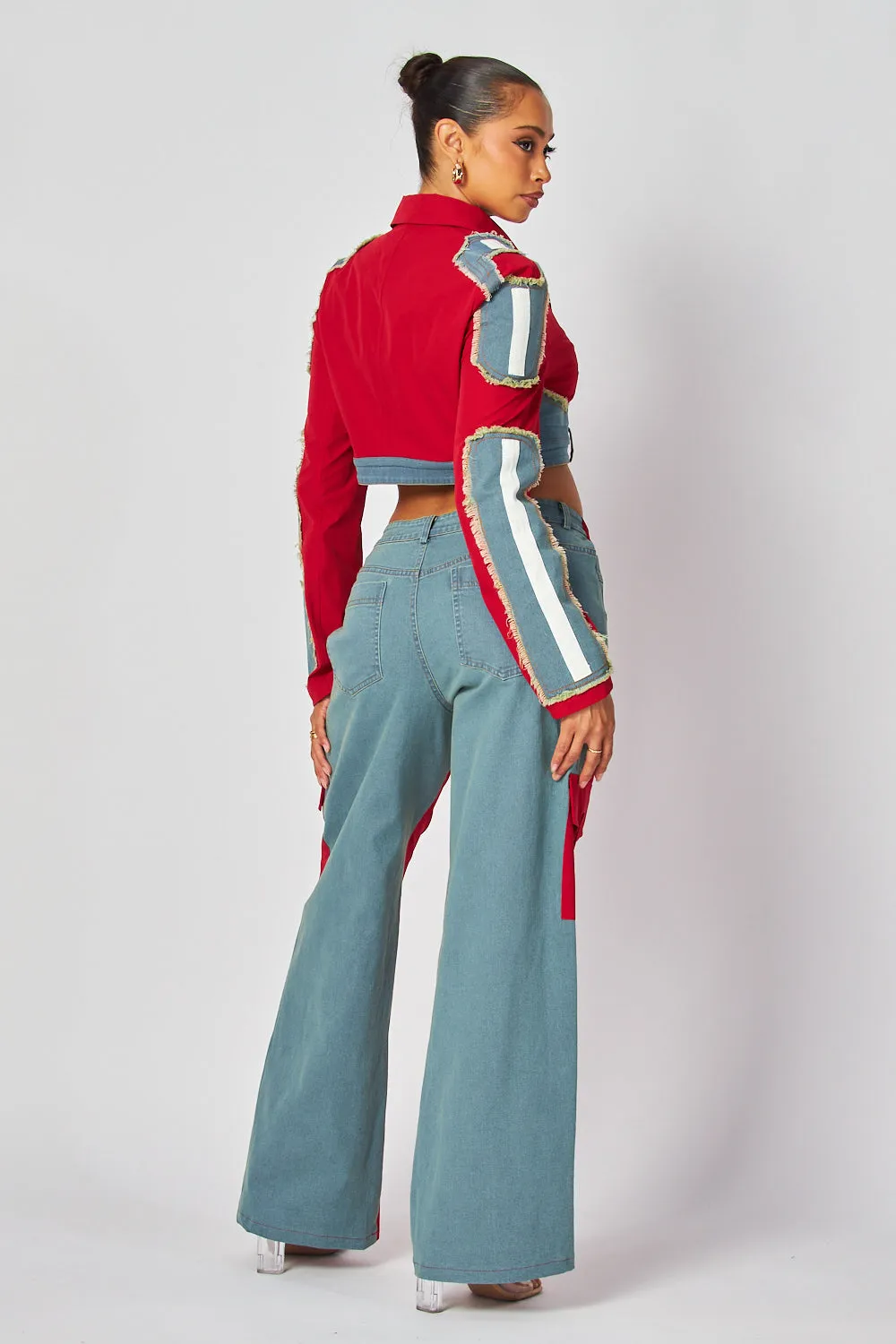 Eliana Denim Contrast Crop Blazer Jacket