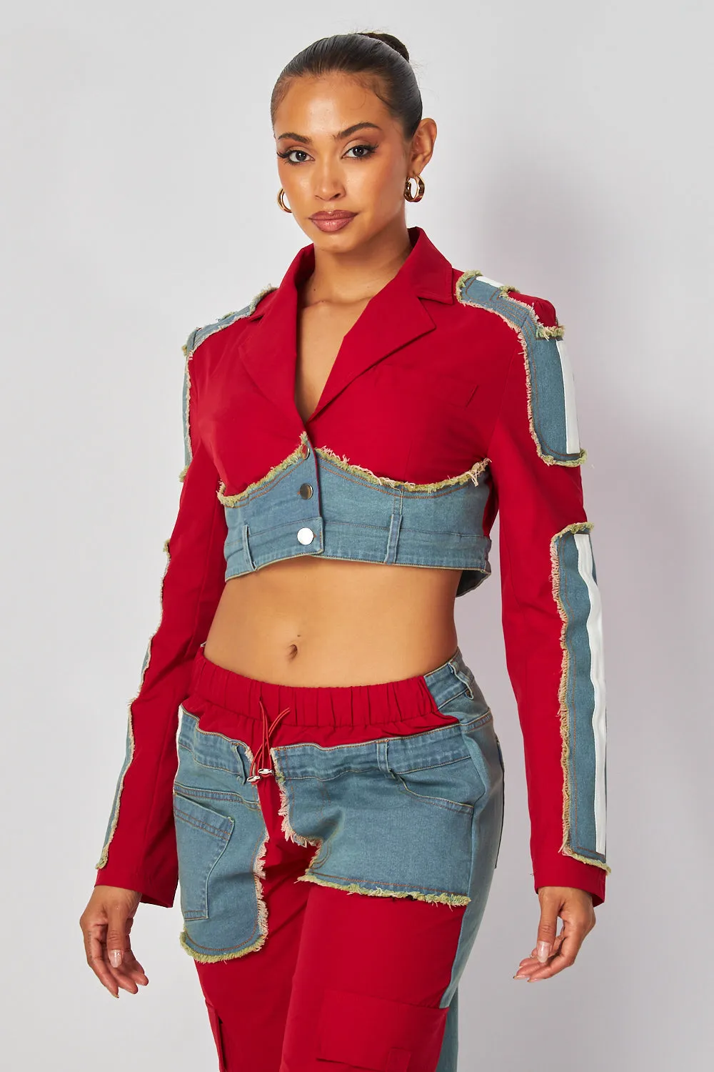 Eliana Denim Contrast Crop Blazer Jacket