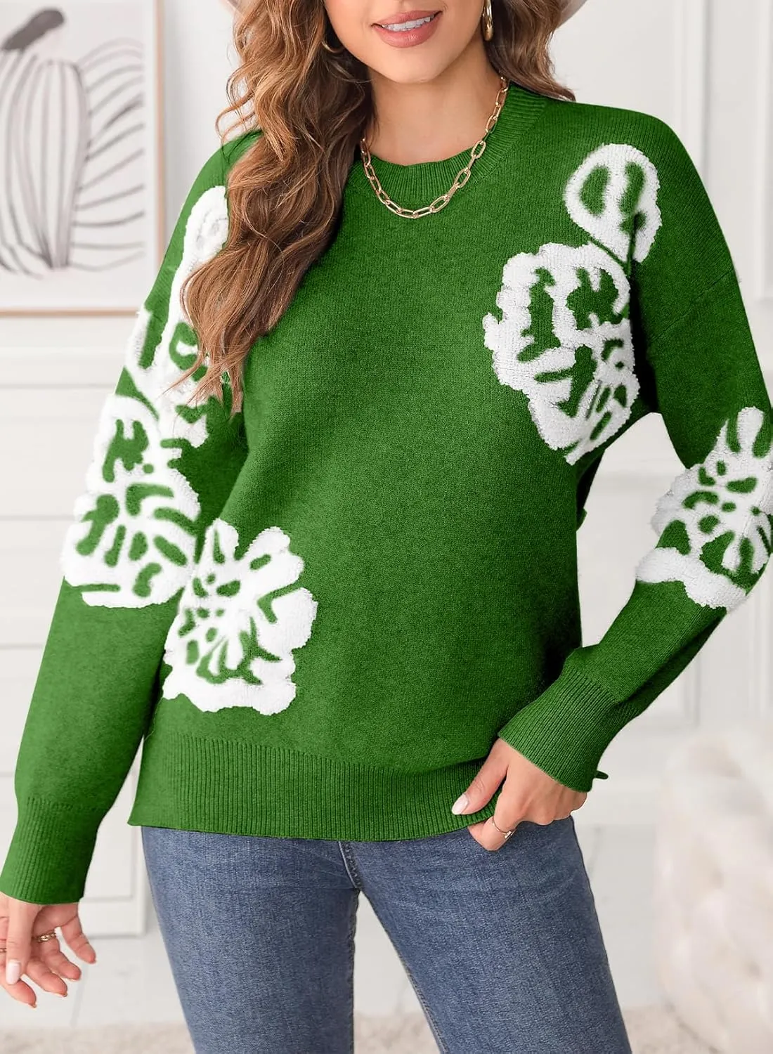 EVALESS Sweaters for Women Trendy Fashion 2024 Long Sleeve Crewneck Pullover Sweater