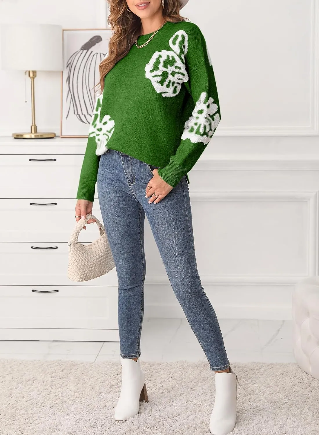 EVALESS Sweaters for Women Trendy Fashion 2024 Long Sleeve Crewneck Pullover Sweater