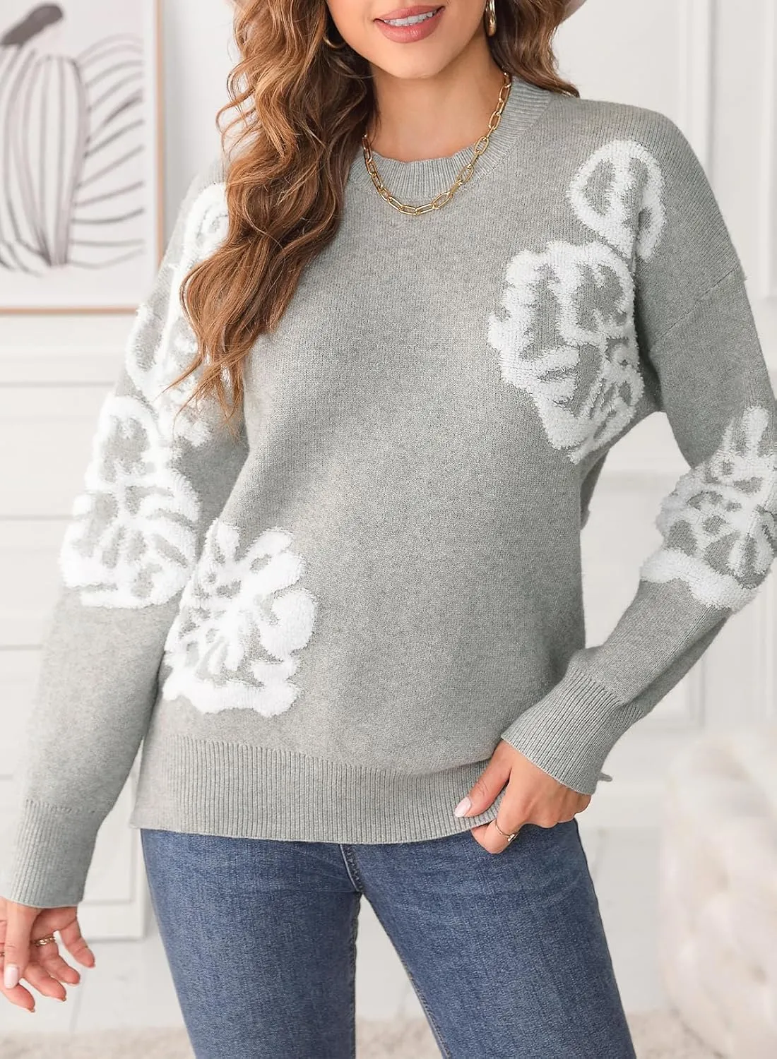 EVALESS Sweaters for Women Trendy Fashion 2024 Long Sleeve Crewneck Pullover Sweater