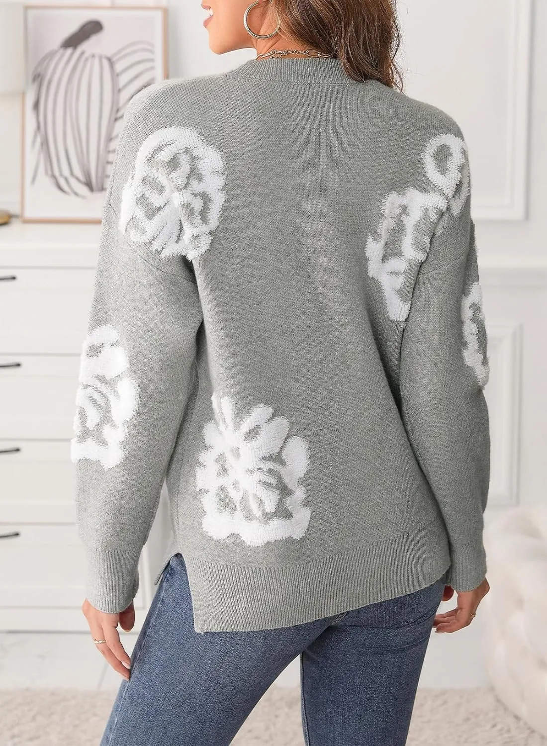 EVALESS Sweaters for Women Trendy Fashion 2024 Long Sleeve Crewneck Pullover Sweater