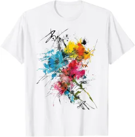 Flower Colorful Art Drawing Abstract Graphic Flower T-Shirt